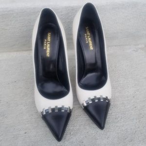 Saint Laurent Two-Tone Leather Pumps White & Black